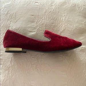 Merlot Velvet Loafers with Gold Heel Accent
